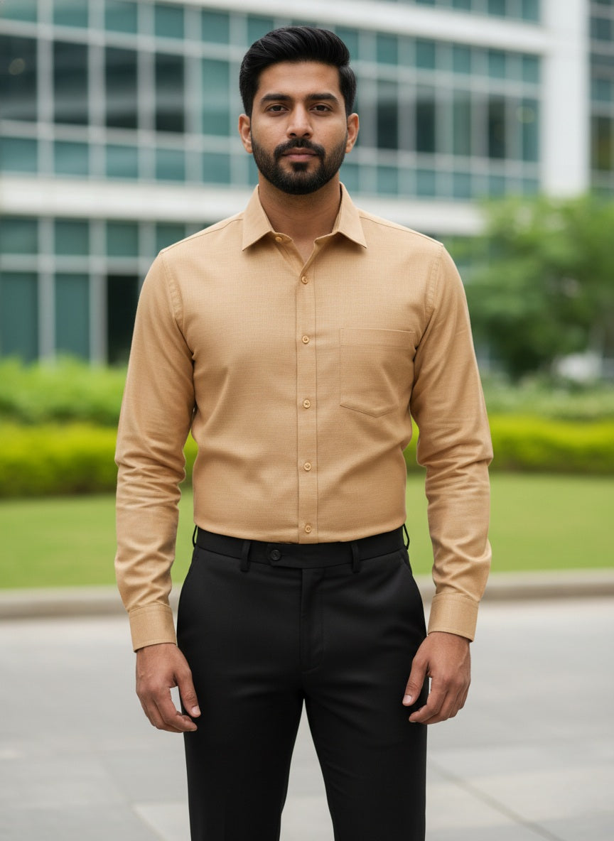 Biscuit Colour Shirt and Black Pant Combo