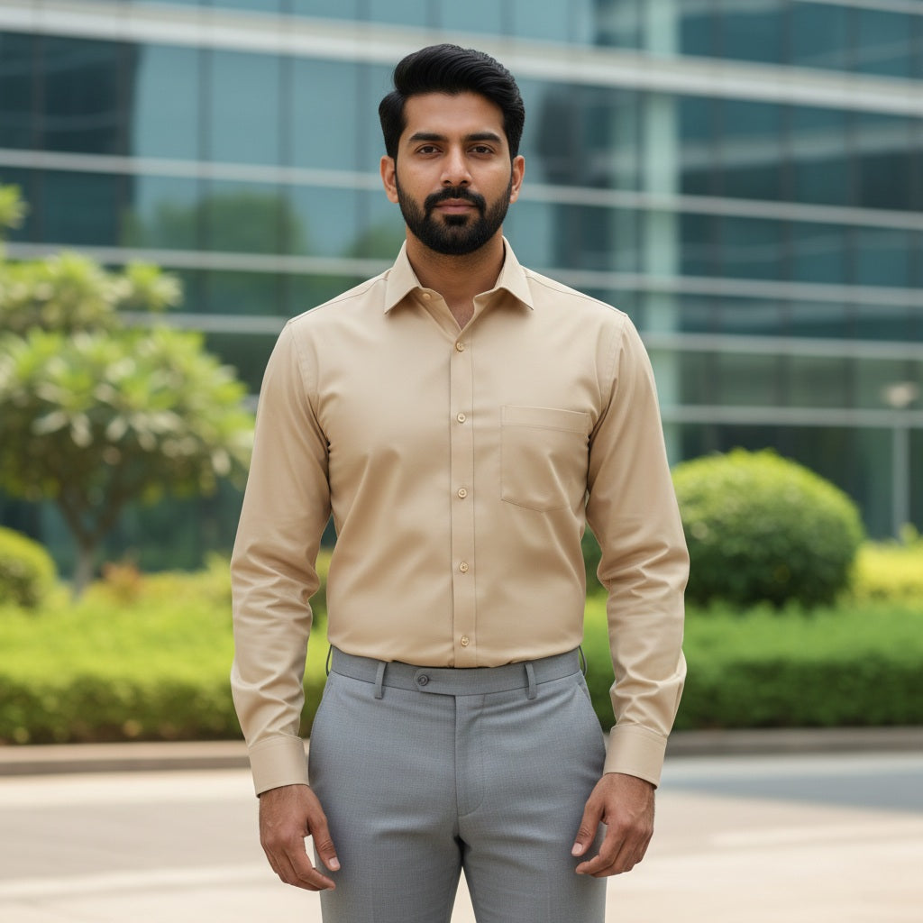Biscuit Colour Shirt and Grey Pant Combo