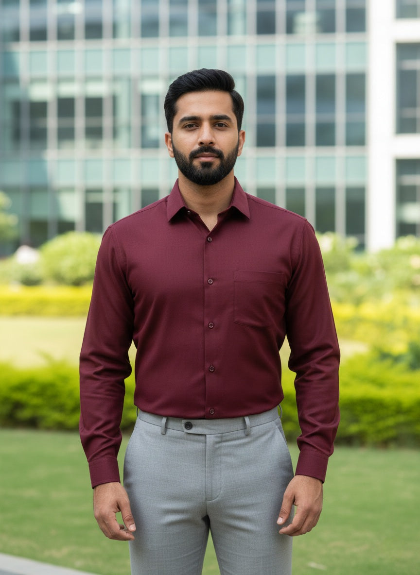 Maroon Shirt and Grey Pant Combo