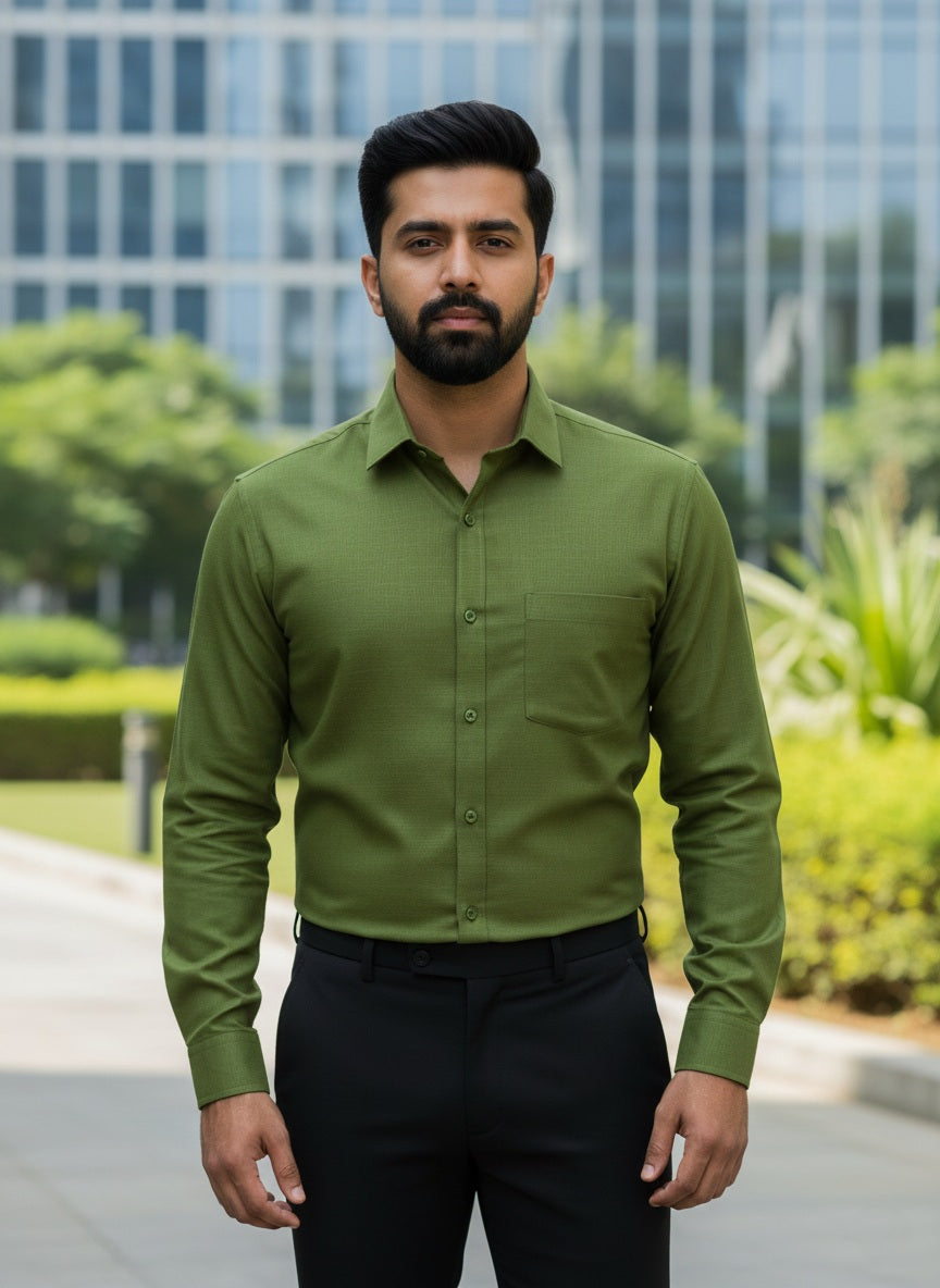 Olive Green Shirt and Black Pant Combo