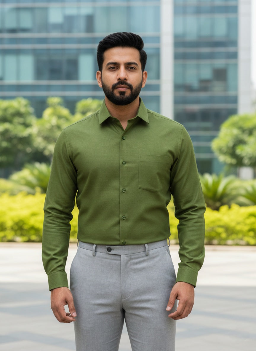 Olive Green Shirt and Grey Pant Combo